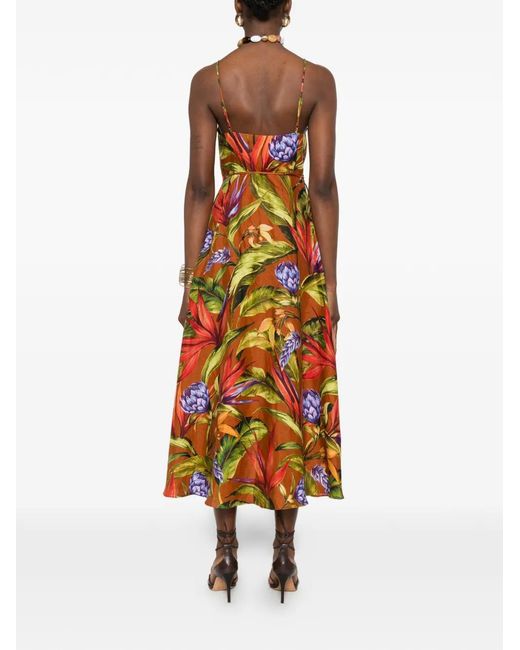 Farm Rio Metallic Floral-Print Midi Dress