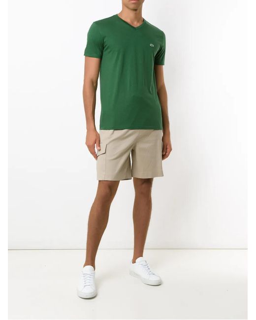 Lacoste Green Logo-Embroidered Cotton V-Neck T-Shirt for men