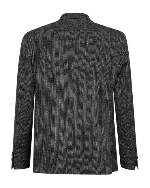 Tagliatore Black Peak Lapel Chevron Jacquard Jacket for men
