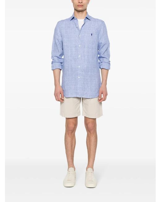 Polo Ralph Lauren Blue Check-Pattern Linen Shirt for men