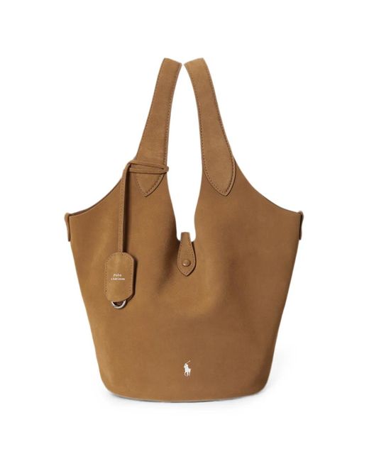 Polo Ralph Lauren Brown Polo Play Suede Small Tote Bag