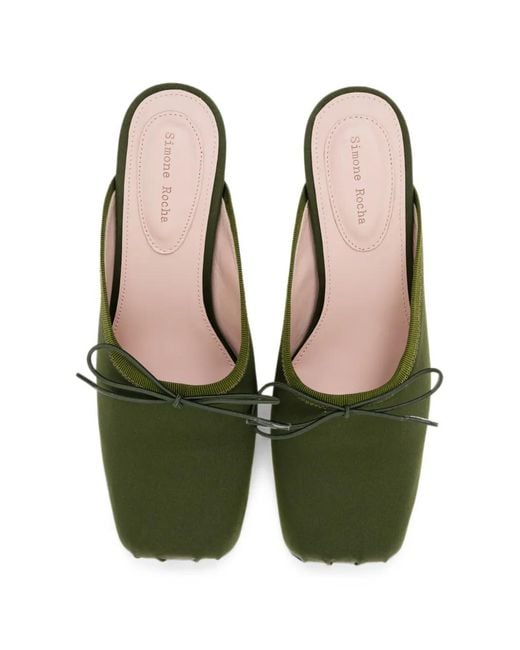 Simone Rocha Green Bow-Detail Square-Toe Pumps