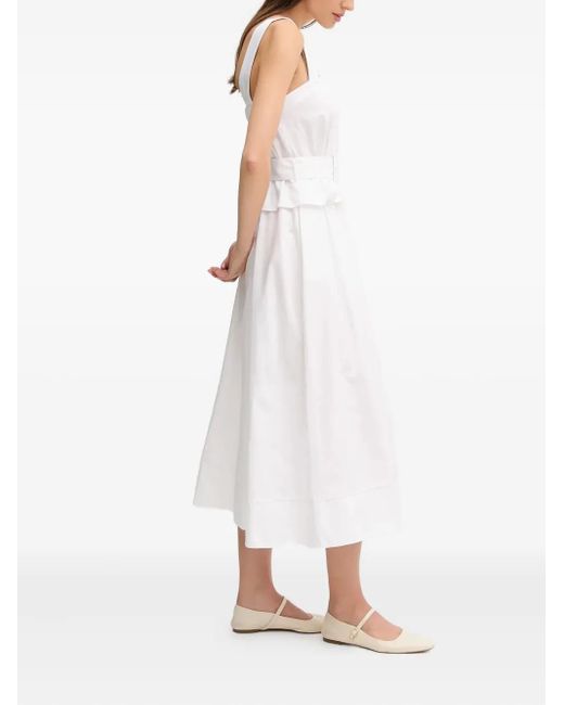 Pedro Del Hierro Madrid White Belted-Waist Square-Neck Midi Dress
