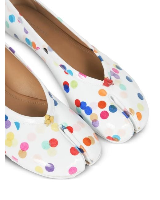 Maison Margiela White Confetti-Print Tabi-Toe Ballet Flats