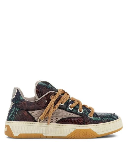 Roberto Cavalli Brown Snakeskin-Print Sneakers