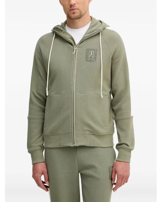Aeronautica Militare Green Logo-Patch Panelled Hoodie for men