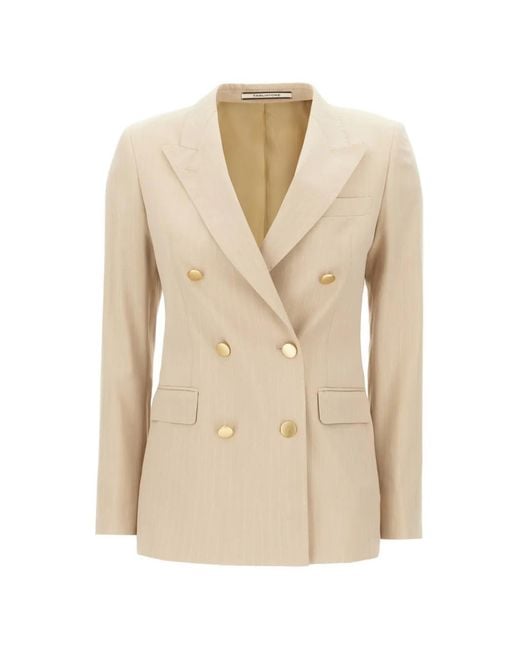 Tagliatore Natural Pinstriped Double-Breasted Blazer