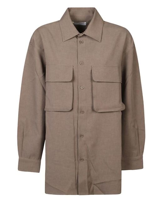 Frankie Shop Brown Double-Pocket Button-Down Shirt