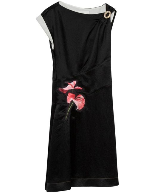 3.1 Phillip Lim Black Floral-motif Draped Twisted Dress