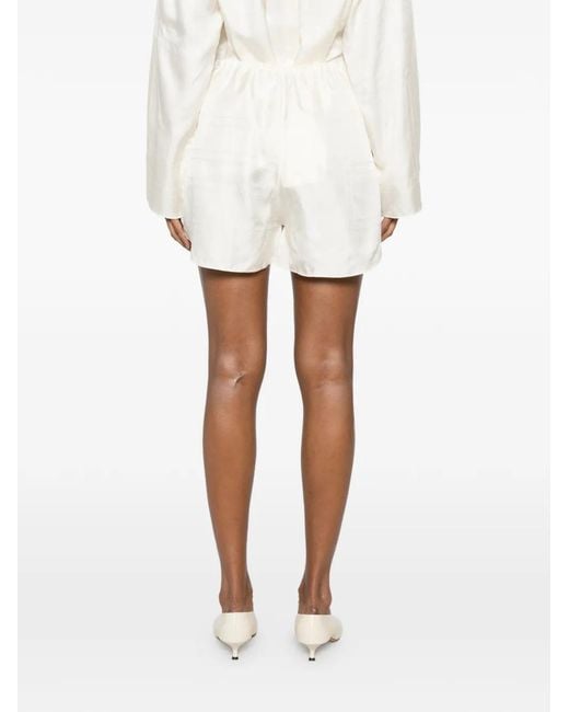 Totême  White Monogram-Embroidered Silk Shorts