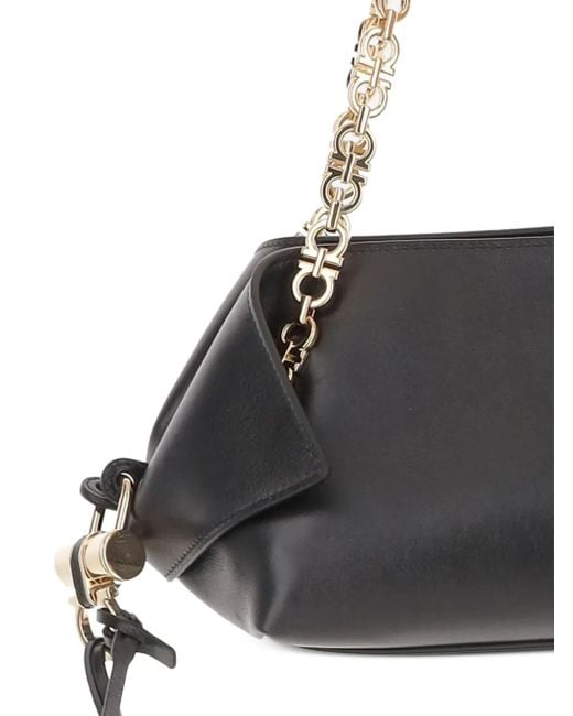 Ferragamo Black Folded Chain-Link Shoulder Bag