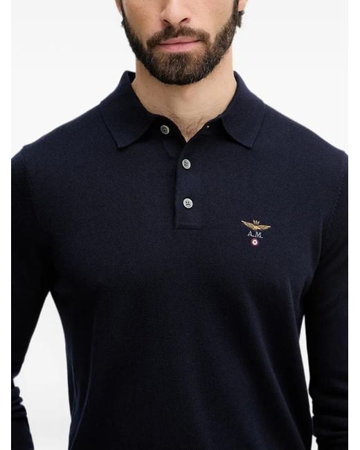 Aeronautica Militare Blue Logo-Embroidered Long-Sleeve Sweater for men