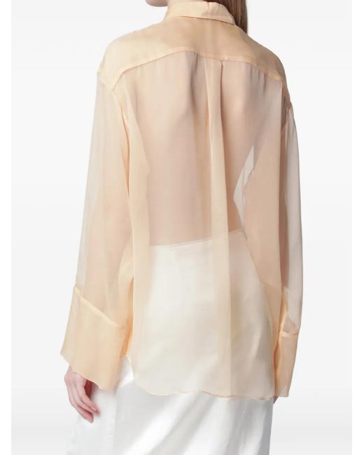 Alberta Ferretti Natural Sheer Long-Sleeved Blouse With Classic Collar And Relaxed Silhouette