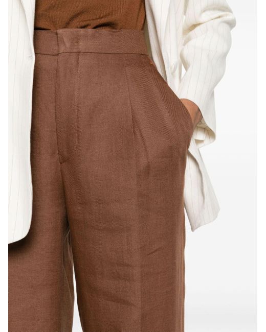 Tagliatore Brown Pleat-detail Straight-leg Trousers