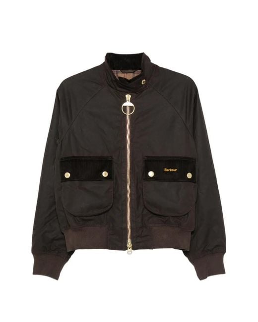 Barbour Black Corduroy-Trim Pocket-Detail Jacket
