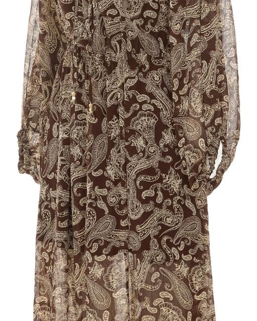 ELEH Natural Paisley-Print Drawstring-Waist Midi Dress