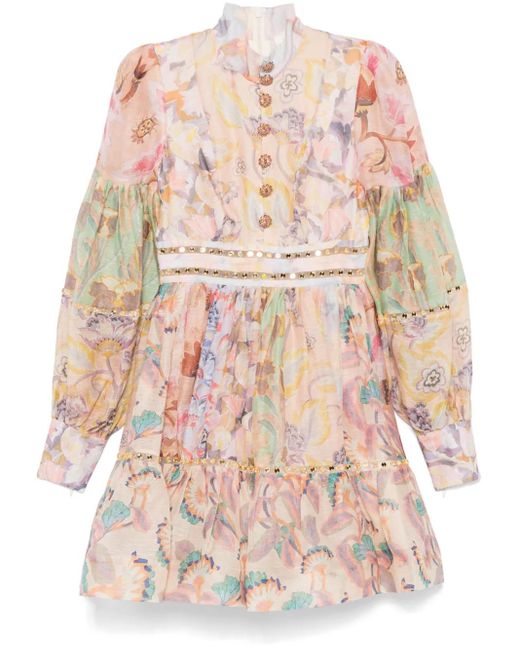 Zimmermann Pink Illustration Mirror Mini Dress