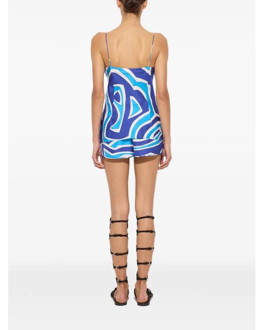Emilio Pucci Blue Printed Silk Top