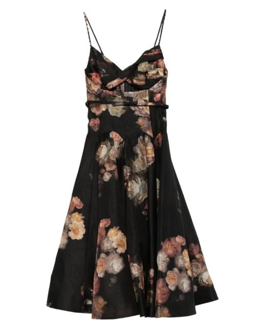 Zimmermann Black Hypnotic Twist Midikleid mit Blumen-Print