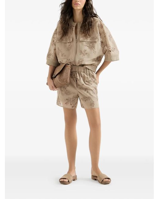 Brunello Cucinelli Natural Cotton Organza Outerwear Jacket With Dazzling Broderie Anglaise