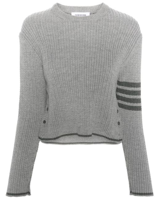 Thom Browne Gray 4-bar Stripes Cable-knit Jumper