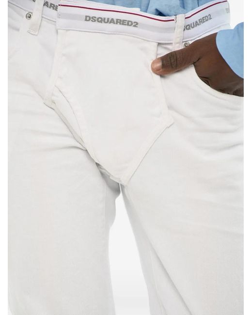 DSquared² White Elasticated-Waist Jeans for men