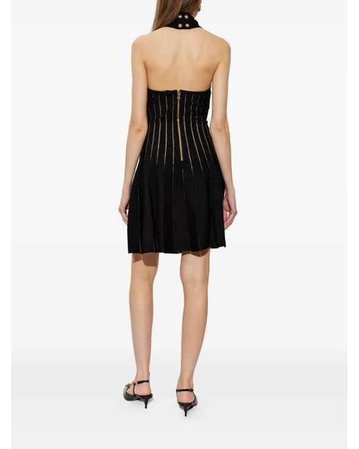 Balmain Black Halterneck Pointelle-Knit Mini Dress