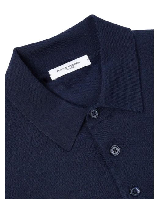 Polo A Maniche Lunghe di Paolo Pecora in Blue da Uomo