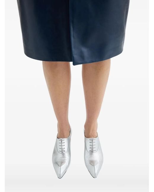 Jil Sander White Laminated Pointed-Toe Loafers