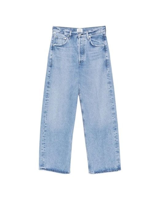 Citizens of Humanity Blue Ayla Faded-Effect Wide-Leg Jeans