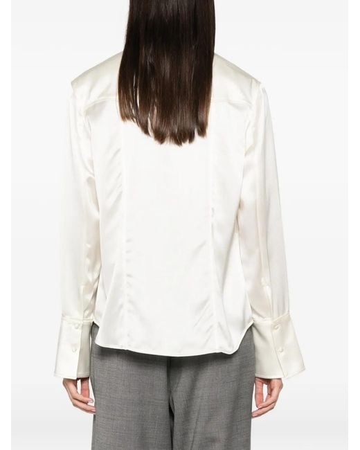 Ganni White Satin-Finish Flap-Pocket Shirt