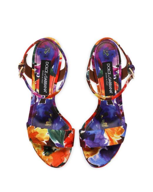 Dolce & Gabbana Red Floral-print Platform Sandals