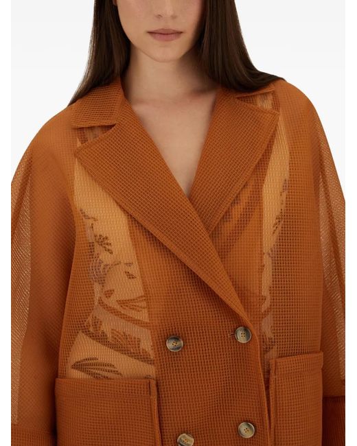 Herno Orange Double-Breasted Mesh Coat