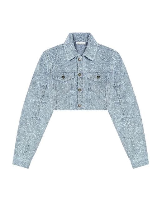 Manière De Voir Blue Catherine Cropped Bouclé Denim Jacket