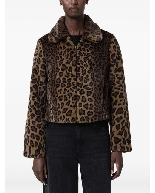 AllSaints Black Saye Leopard-Print Collared Jacket