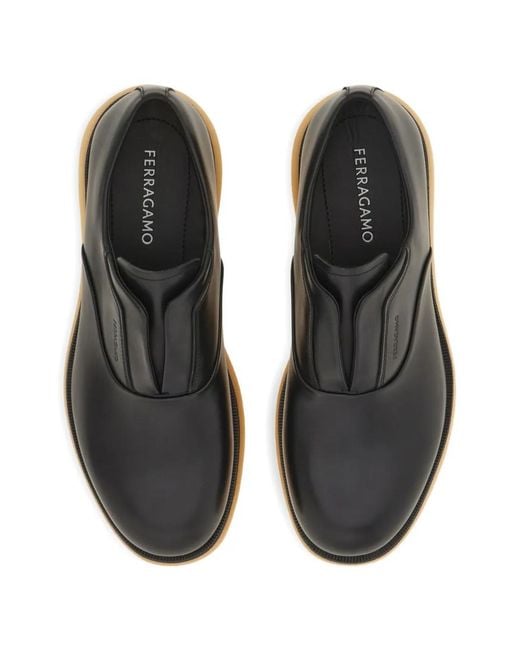 Ferragamo Black Logo-Debossed Derby Shoes for men