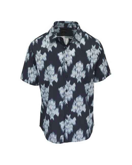 Vince Blue Floral-Print Short-Sleeve Button-Down Cotton Shirt for men