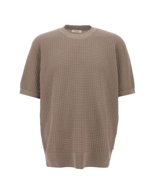 Kangra Brown Honeycomb-Stitch Short-Sleeve Sweater for men