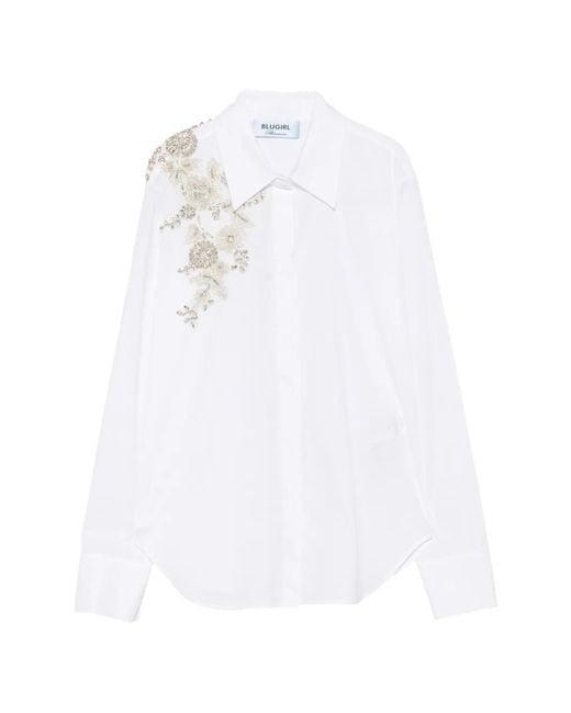 Blugirl Blumarine White Floral-Bead Embellished Shirt