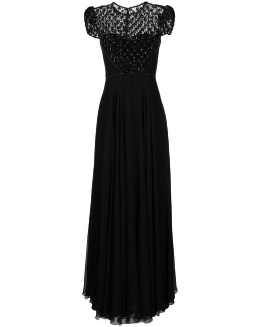 Jenny Packham Black Vida Bead-embellished Pleated Gown