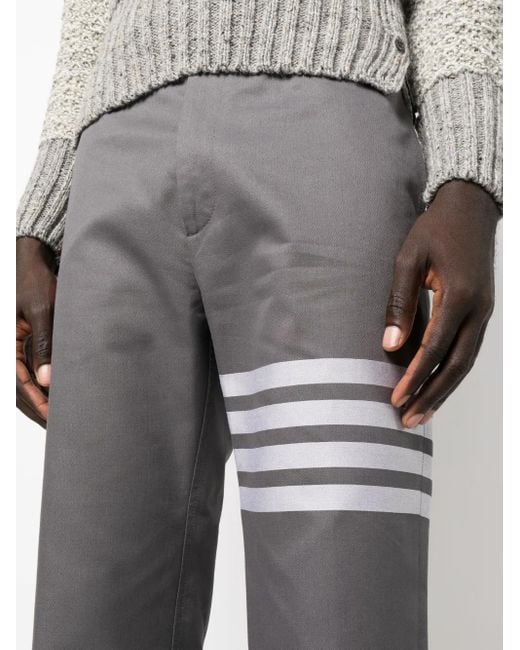 Thom Browne Gray 4-Bar Straight-Leg Cotton Trousers for men