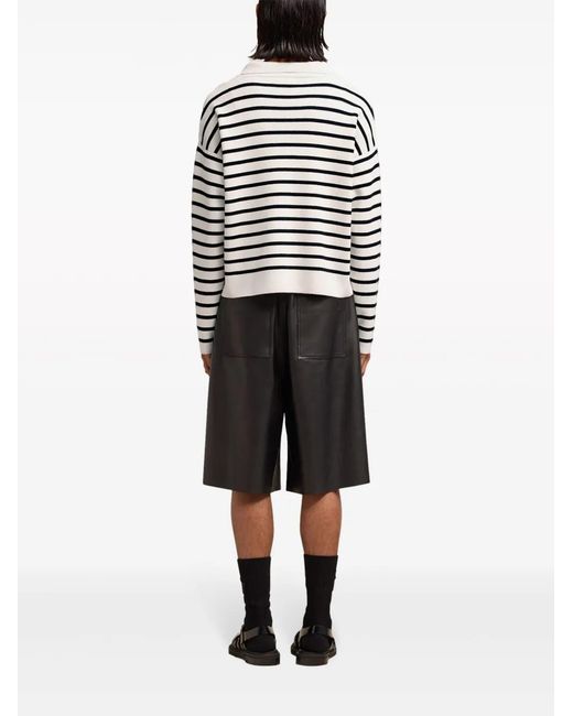 AMI White Gestreifter Polo-Pullover