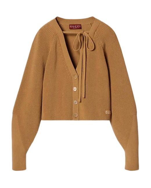 Gucci Geribbeld Vest Met Gestrikte Hals in het Natural