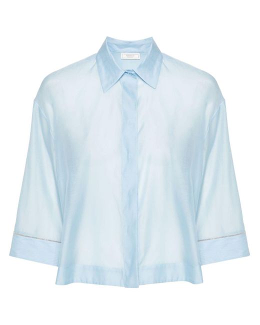 Peserico Blue Bead-embellished Organza Shirt