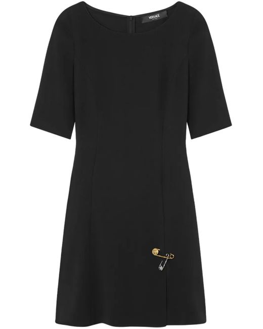 Minivestido Safety Pin De Satén Acampanado Versace de color Black