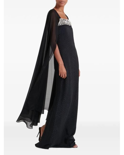 Temperley London Black Pyramus Crystal-Embellished Cape Gown Maxi Dress