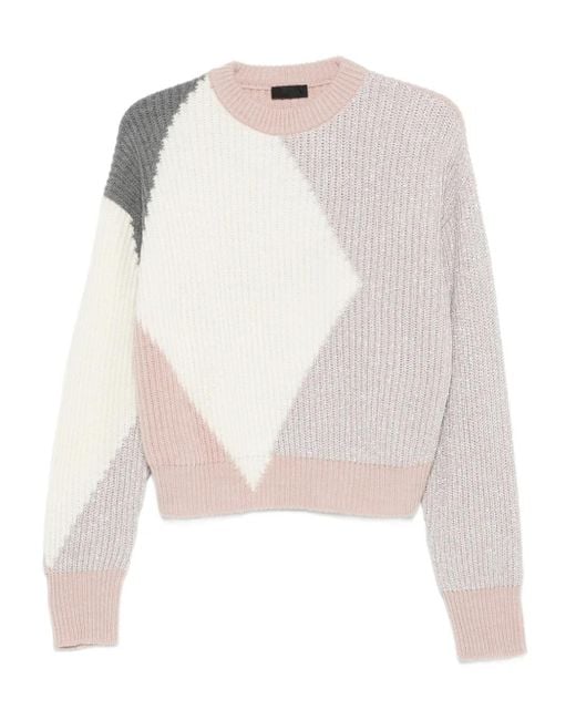Liu Jo White Geometric Pattern Wool-Blend Sweater