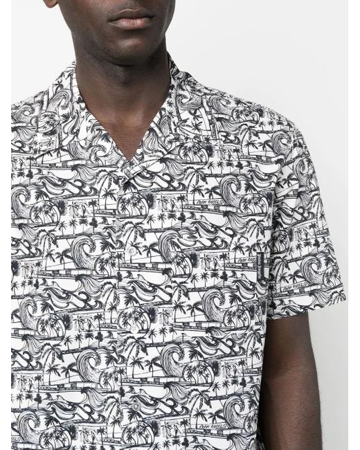 Palm Angels Gray Waves-Print Bowling Shirt for men
