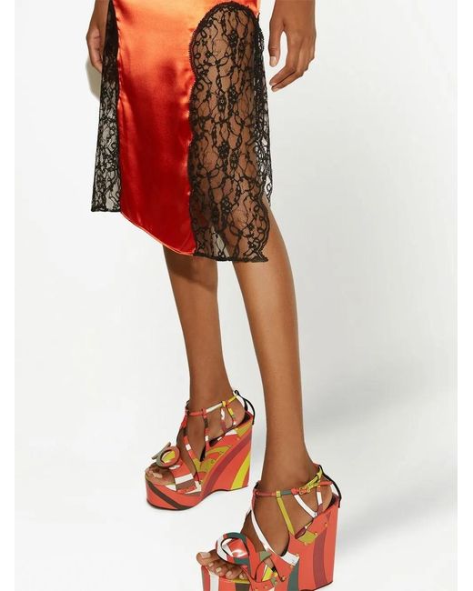 Emilio Pucci Orange Lace-Embroidered Midi Skirt