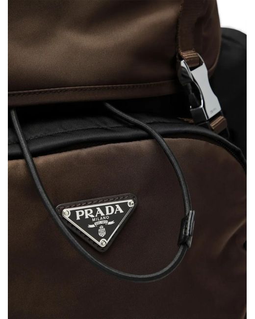 Prada Black Re-Nylon Logo-Plaque Backpack for men